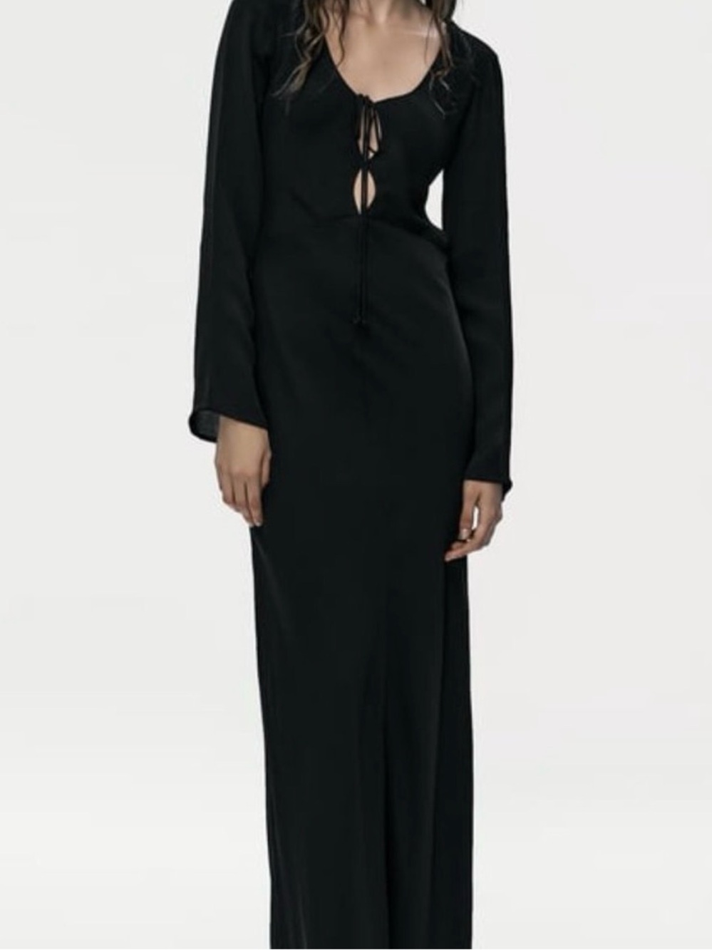 Zara Black Long Sleeve Maxi Dress with Open Back